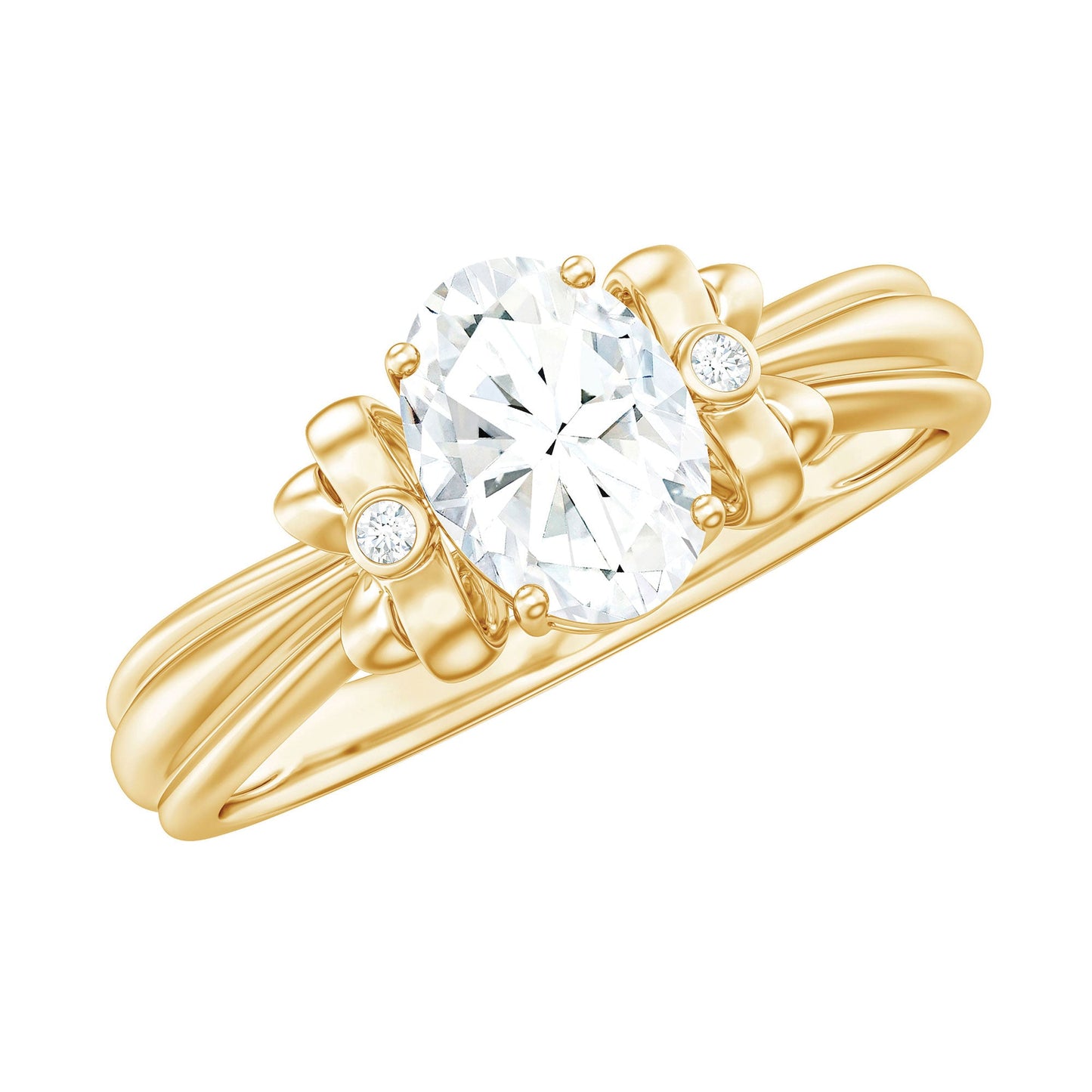 Oval Cut Moissanite Solitaire Engagement Ring with Bow Design