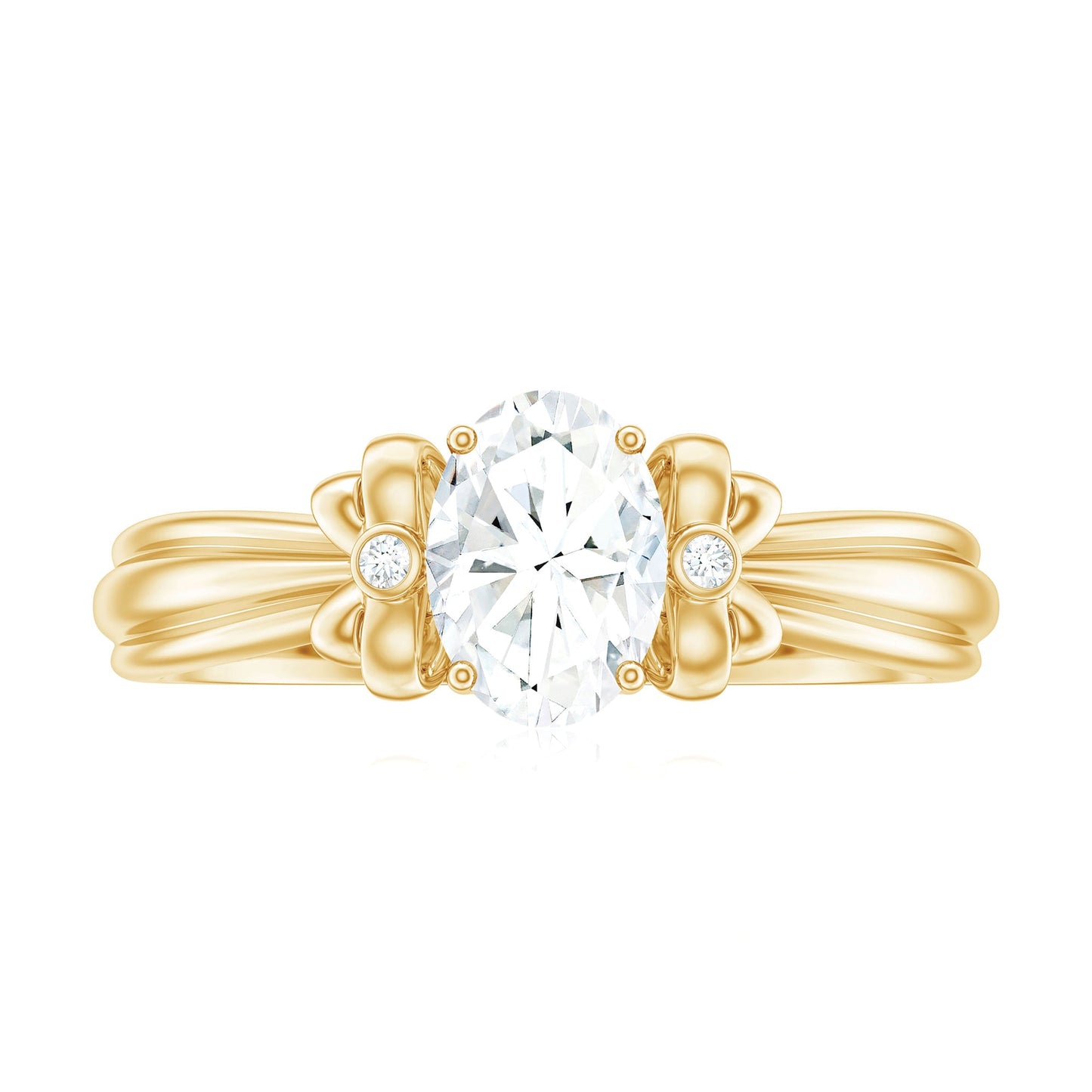 Oval Cut Moissanite Solitaire Engagement Ring with Bow Design