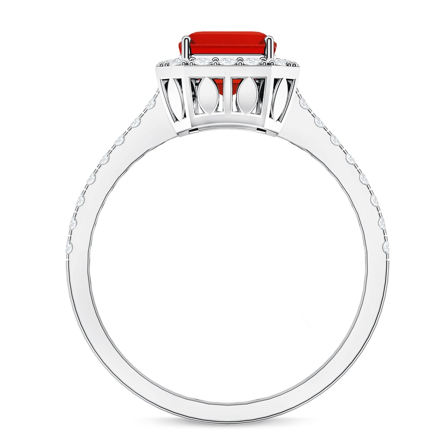 Emerald Cut Fire Opal Simple Engagement Ring with Diamond Halo
