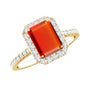 Emerald Cut Fire Opal Simple Engagement Ring with Diamond Halo