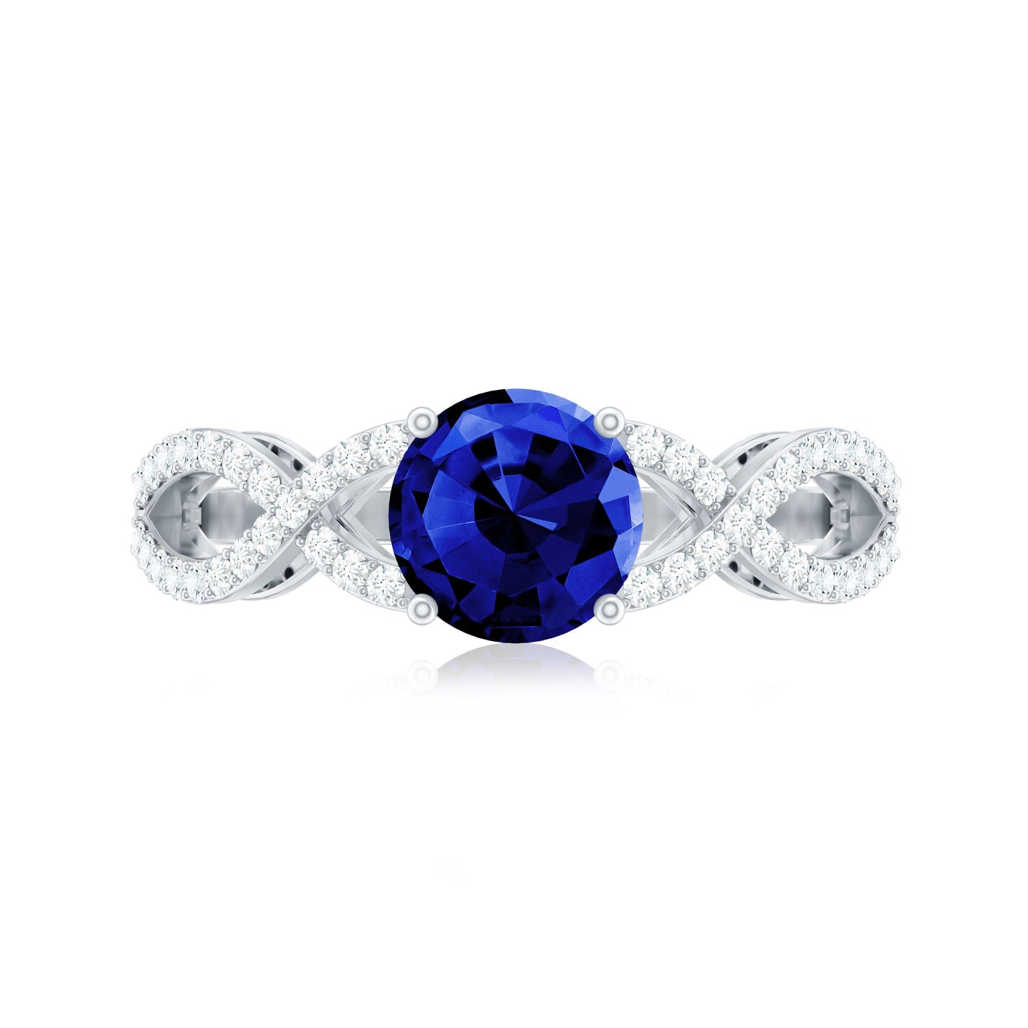 Certified Lab Grown Blue Sapphire Round Engagement Ring With Moissanite