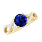 Certified Lab Grown Blue Sapphire Round Engagement Ring With Moissanite