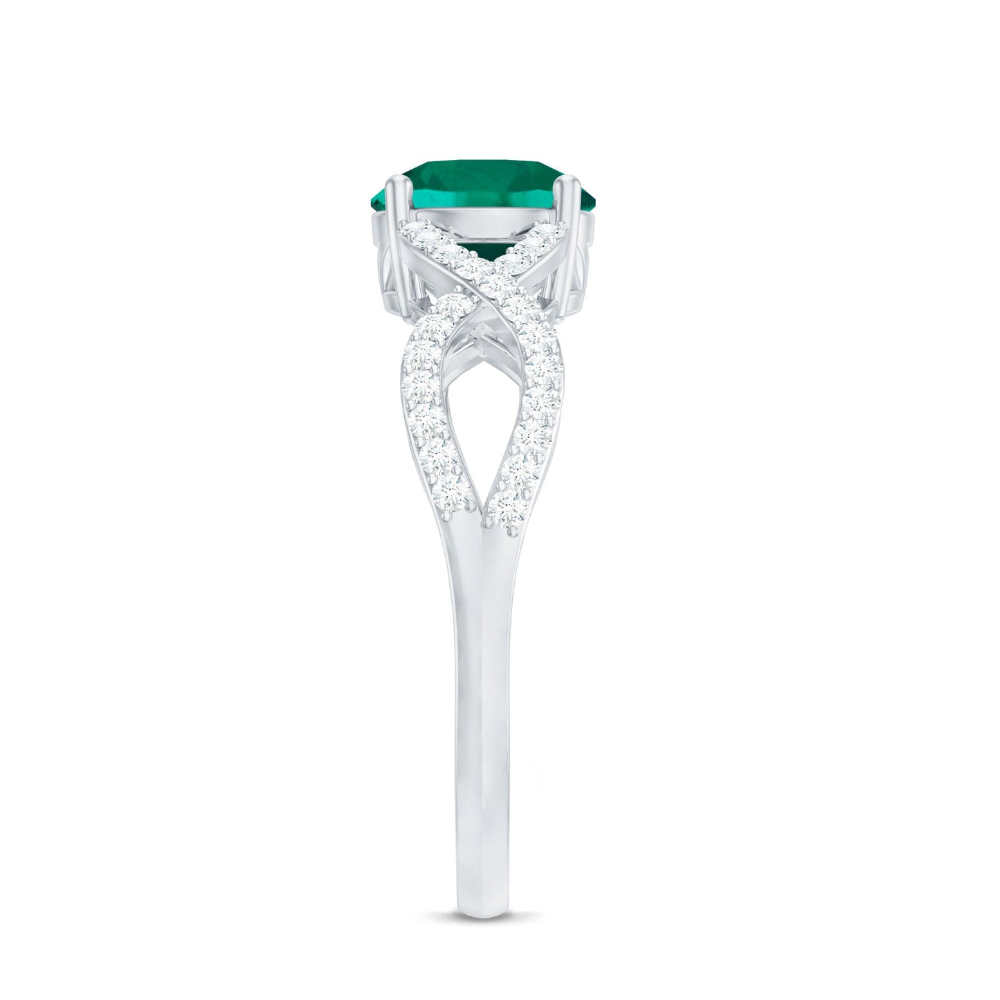 Certified Lab Grown Emerald Diamond Engagement Ring with Crossover Shank