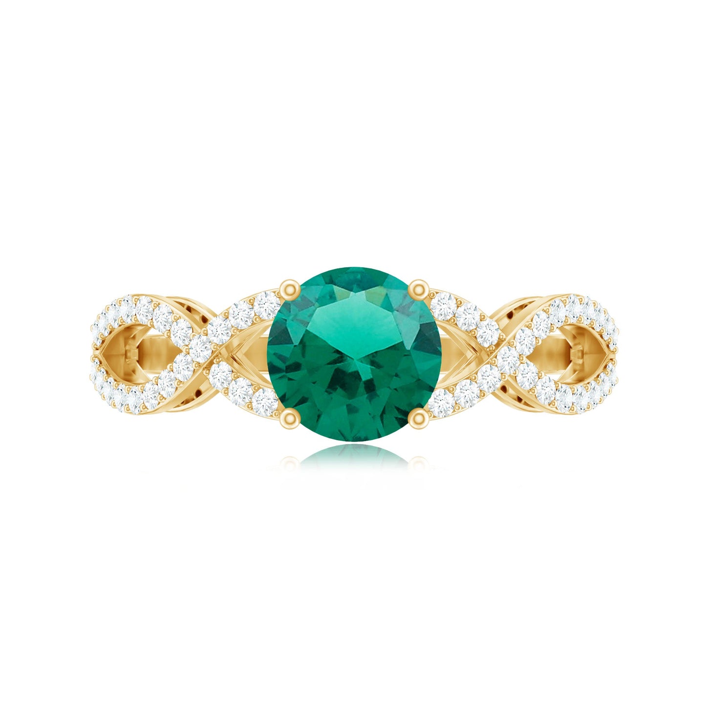 Certified Lab Grown Emerald Diamond Engagement Ring with Crossover Shank