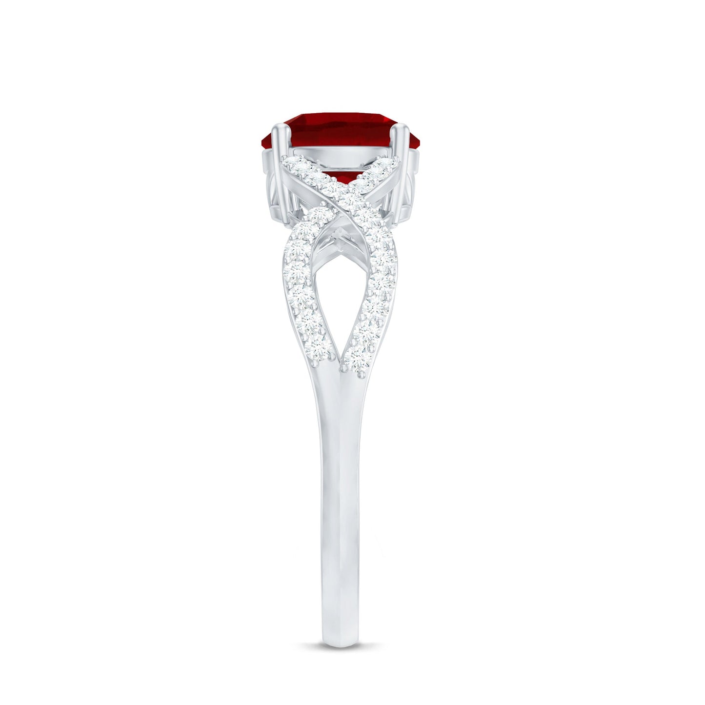 Certified Lab Grown Ruby Crossover Engagement Ring With Moissanite