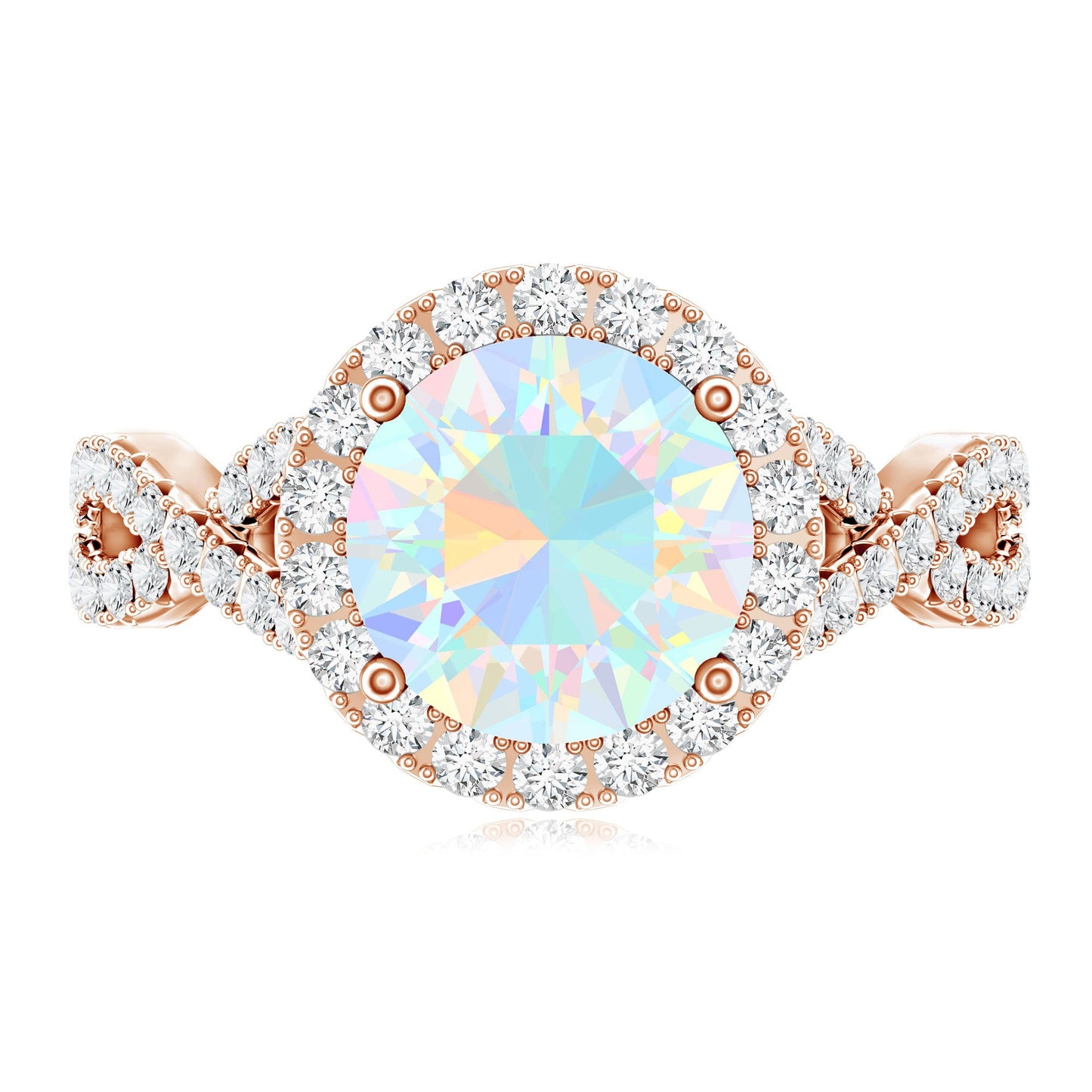 Real 2 Carat Ethiopian Opal Halo Engagement Ring with Crossover Shank