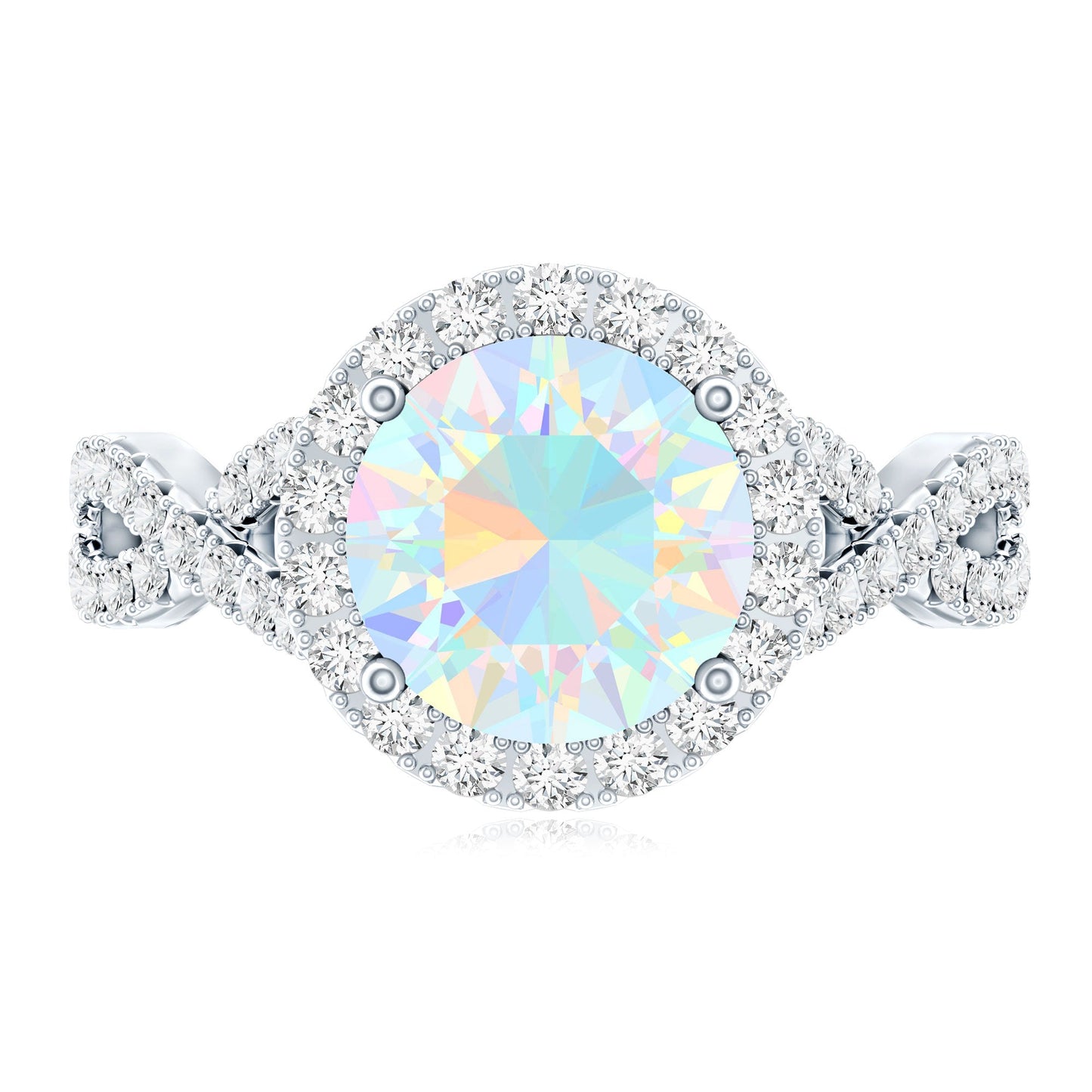 Real 2 Carat Ethiopian Opal Halo Engagement Ring with Crossover Shank
