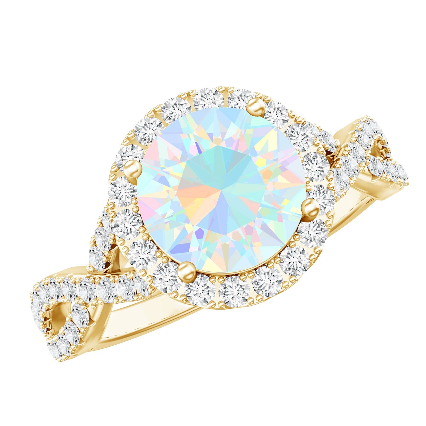 Real 2 Carat Ethiopian Opal Halo Engagement Ring with Crossover Shank