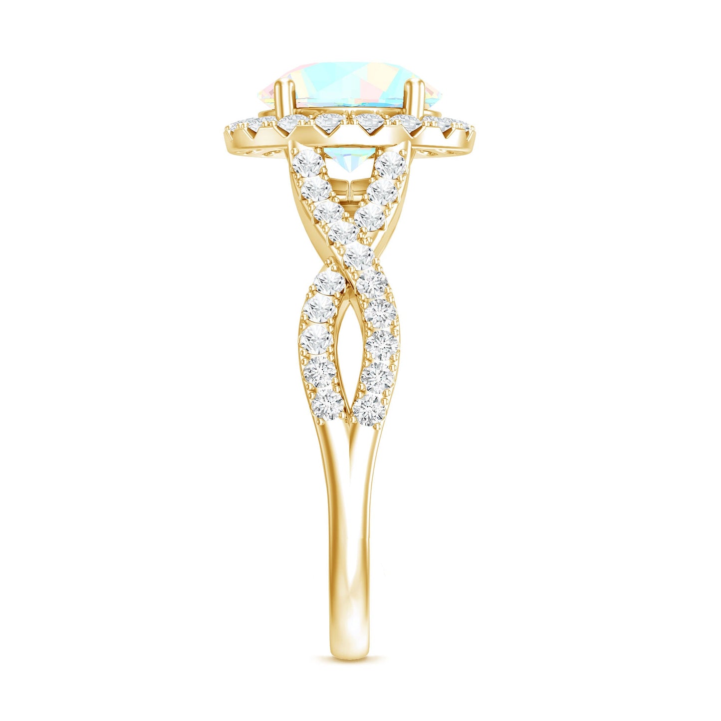 Real 2 Carat Ethiopian Opal Halo Engagement Ring with Crossover Shank