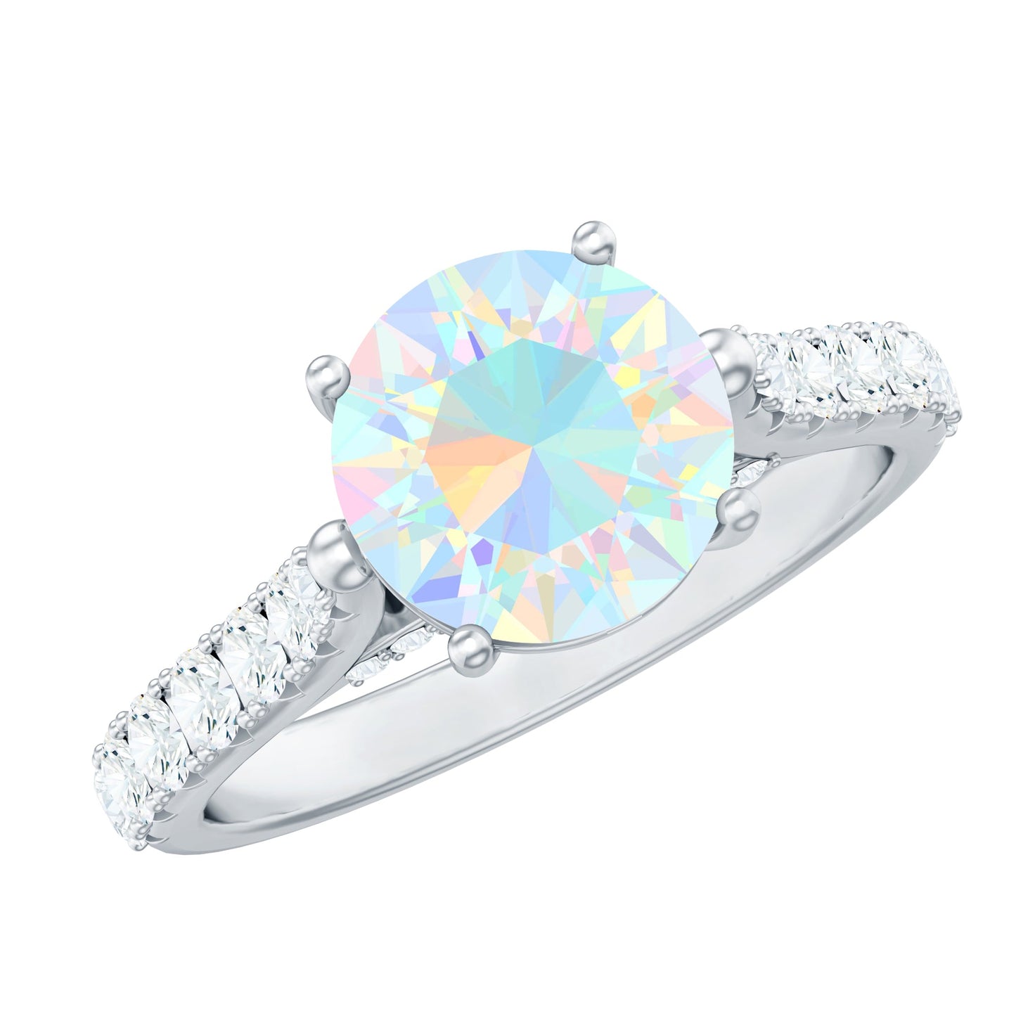 Natural 2 Carat Ethiopian Opal Diamond Engagement Ring with Side Stones