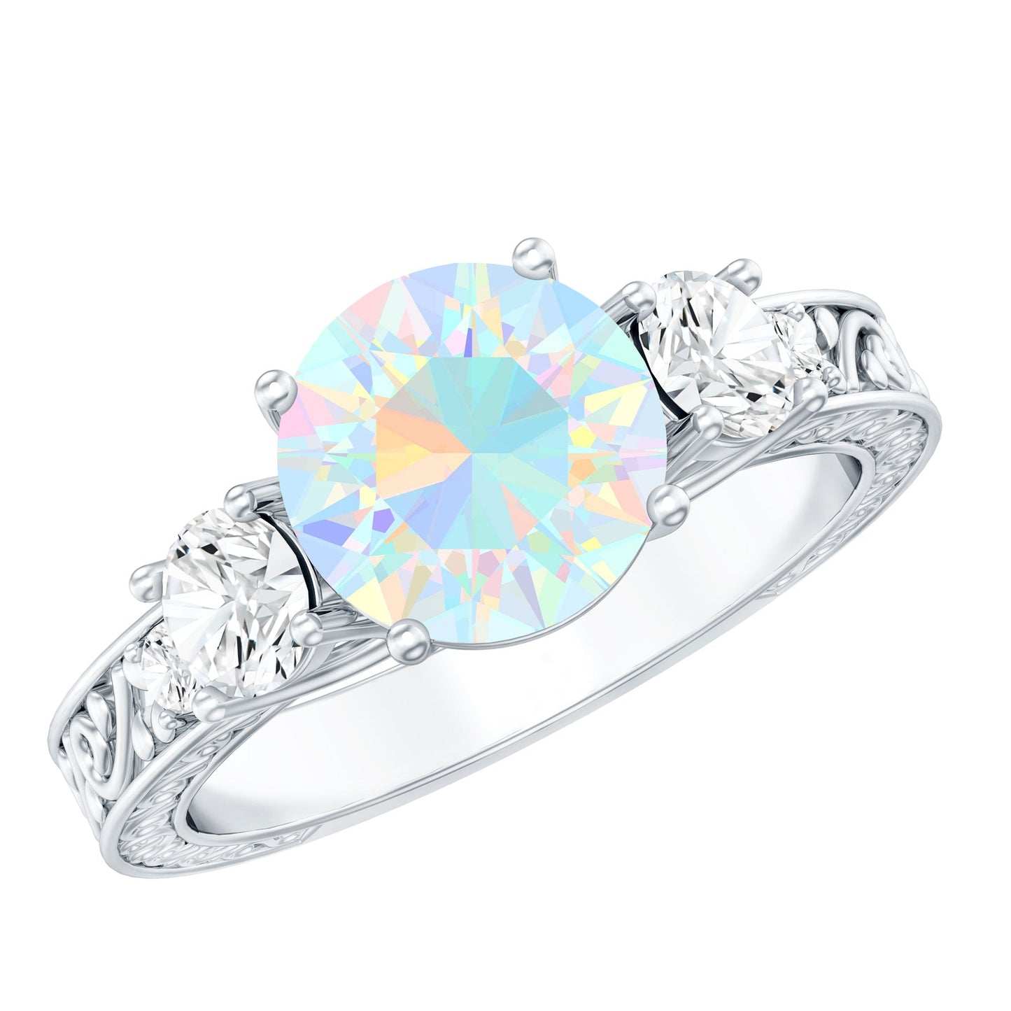 Certified 2 Carat Real Ethiopian Opal 3 Stone Engagement Ring With Certificate