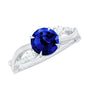 Certified 2.7 Carat Lab Grown Blue Sapphire Engagement Ring with Diamond Crossover Shank
