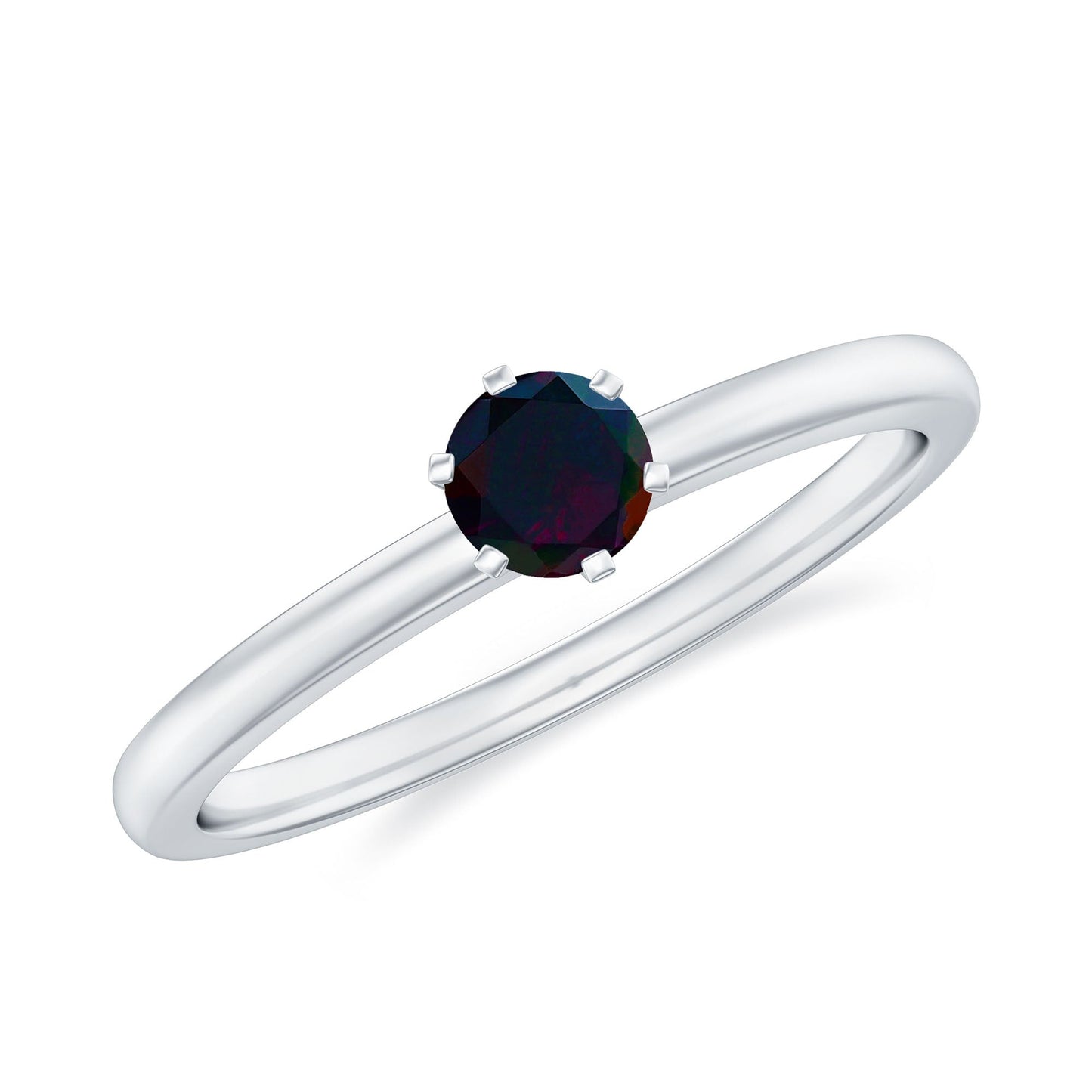 0.45 Carat Round Black Opal Solitaire Promise Ring