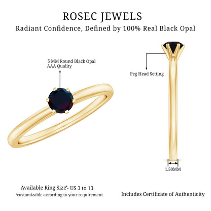 0.45 Carat Round Black Opal Solitaire Promise Ring