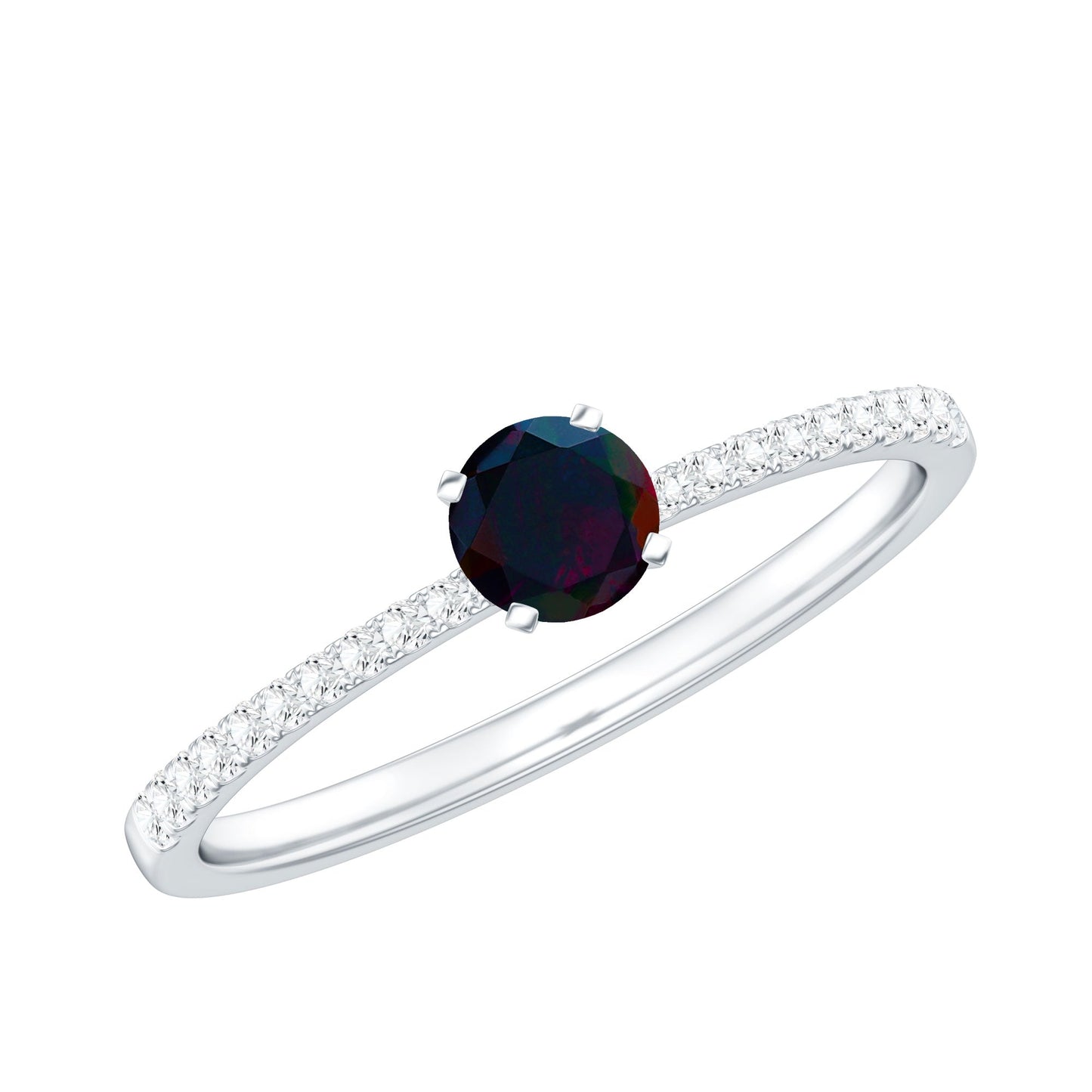 0.4 Carat Round Black Opal Solitaire Engagement Ring with Diamond