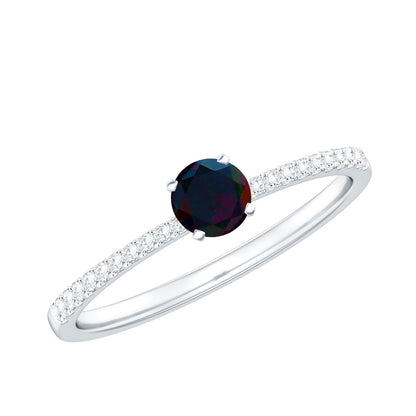 0.4 Carat Round Black Opal Solitaire Engagement Ring with Diamond
