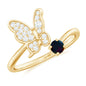 Natural Black Opal and Diamond Butterfly Ring