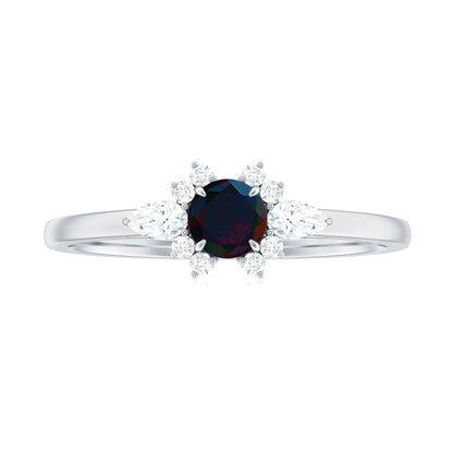 Claw Set Round Black Opal and Diamond Promise Ring