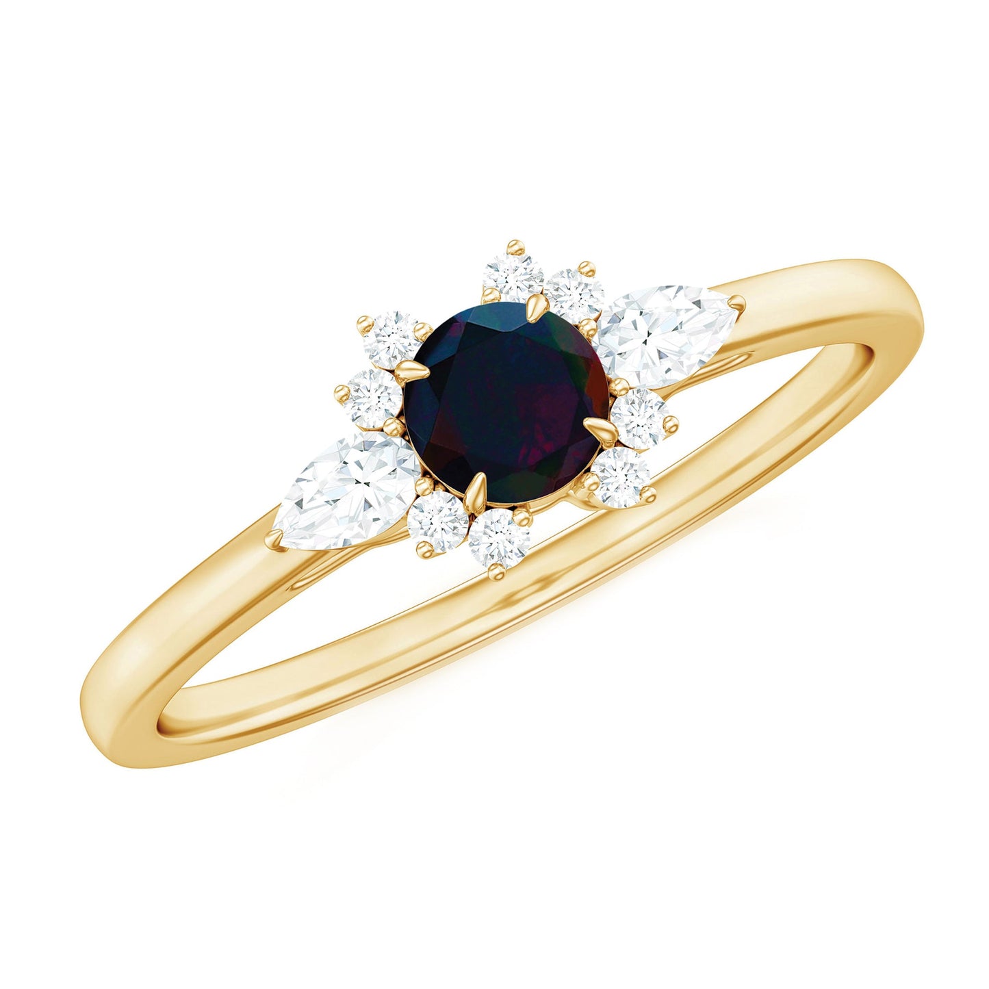 Claw Set Round Black Opal and Diamond Promise Ring