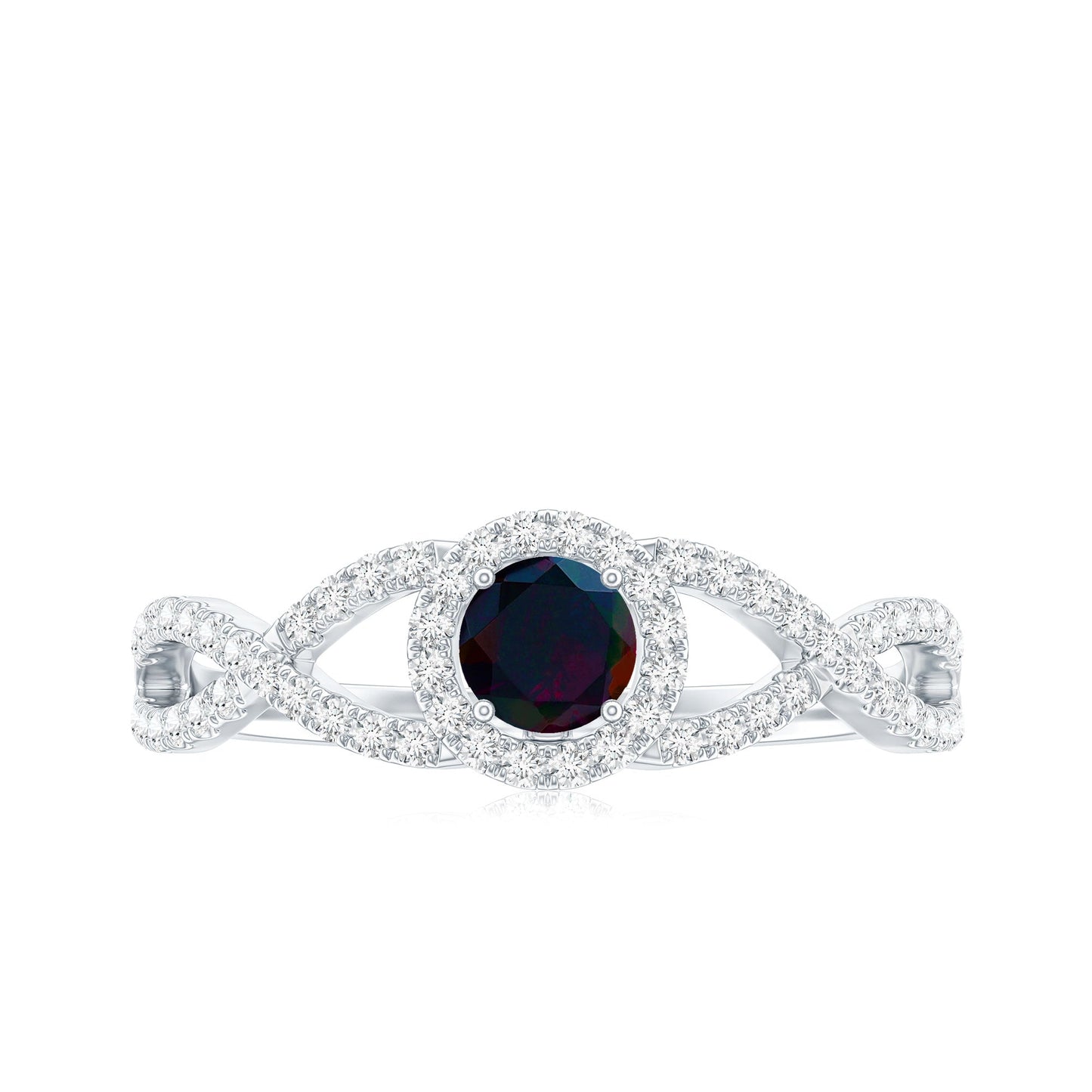Natural Black Opal and Diamond Halo Engagement Ring
