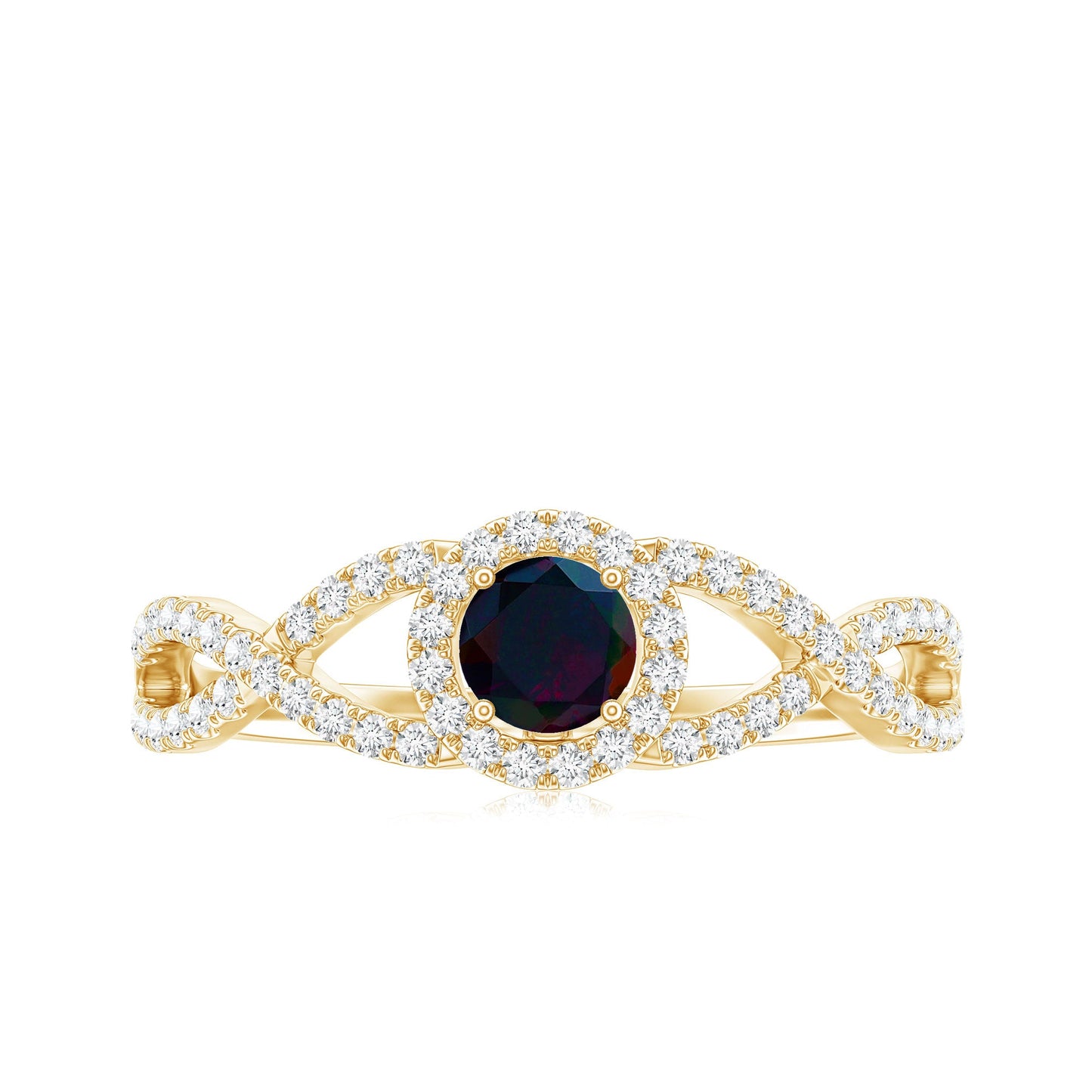 Natural Black Opal and Diamond Halo Engagement Ring
