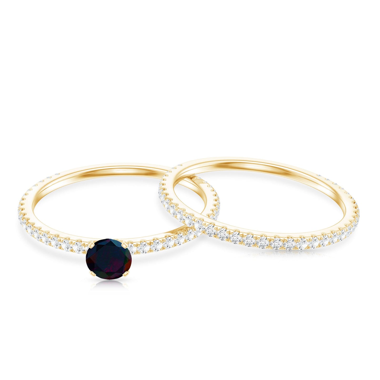 0.4 Carat Minimal Wedding Ring Set with Black Opal and Diamond