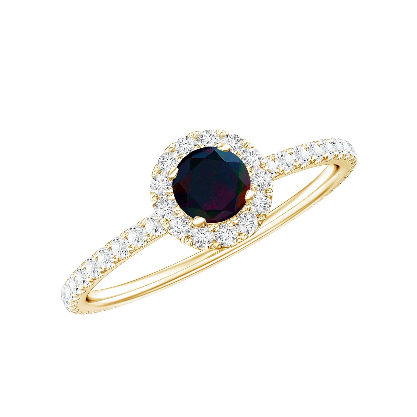 Genuine Black Opal Minimal Promise Ring with Diamond Halo