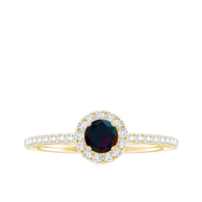Genuine Black Opal Minimal Promise Ring with Diamond Halo