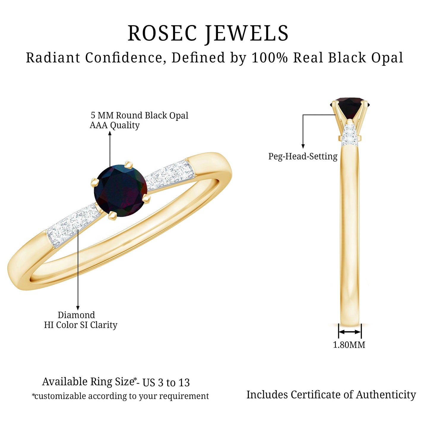 Black Opal Promise Ring with Diamond Side Stones