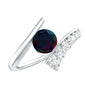 Round Black Opal Solitaire Bypass Ring with Diamond