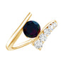 Round Black Opal Solitaire Bypass Ring with Diamond
