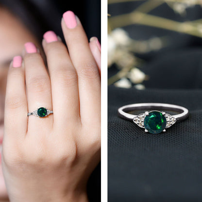 Real Black Opal Round Engagement Ring with Diamond Trio