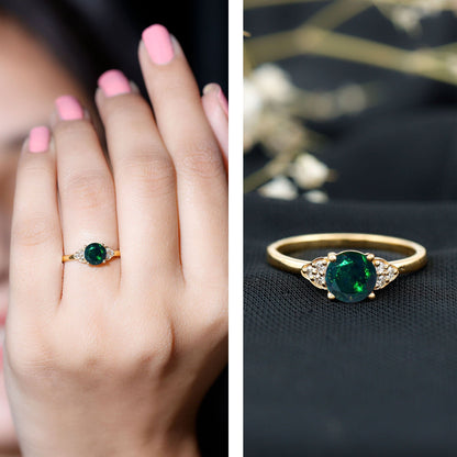 Real Black Opal Round Engagement Ring with Diamond Trio