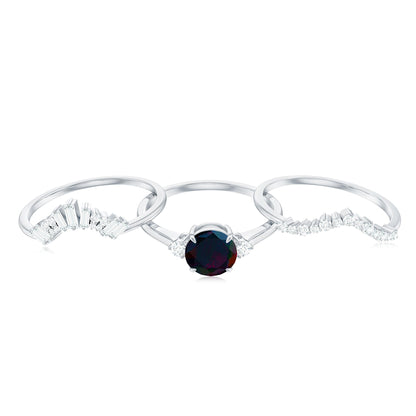 Black Opal Designer Trio Wedding Ring Set with Diamond
