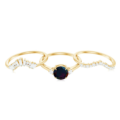 Black Opal Designer Trio Wedding Ring Set with Diamond