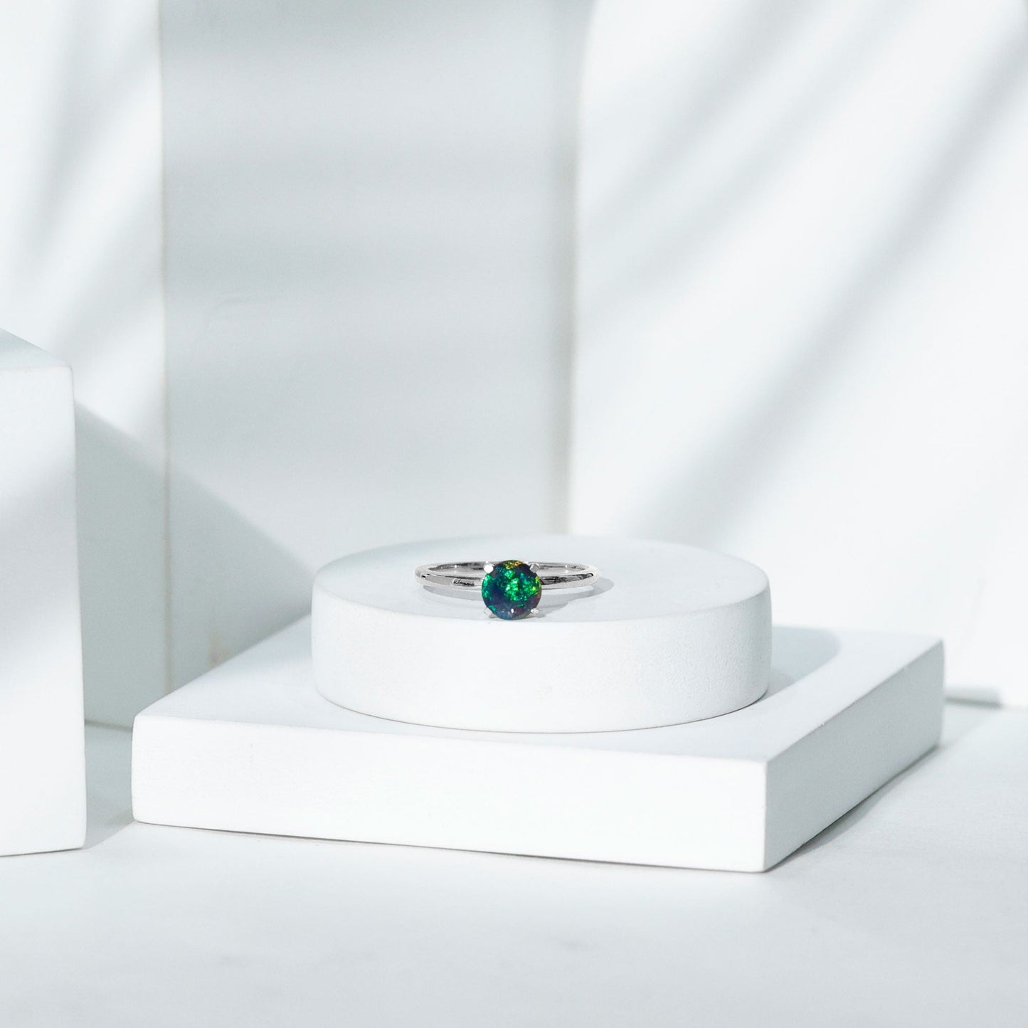 Genuine Black Opal Solitaire Ring for Women