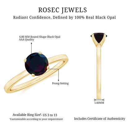 Genuine Black Opal Solitaire Ring for Women
