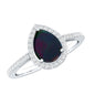 Pear Shape 1 CT Black Opal Engagement Ring with Diamond Halo