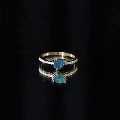 Pear Shape Black Opal Promise Ring with Diamond Side Stones