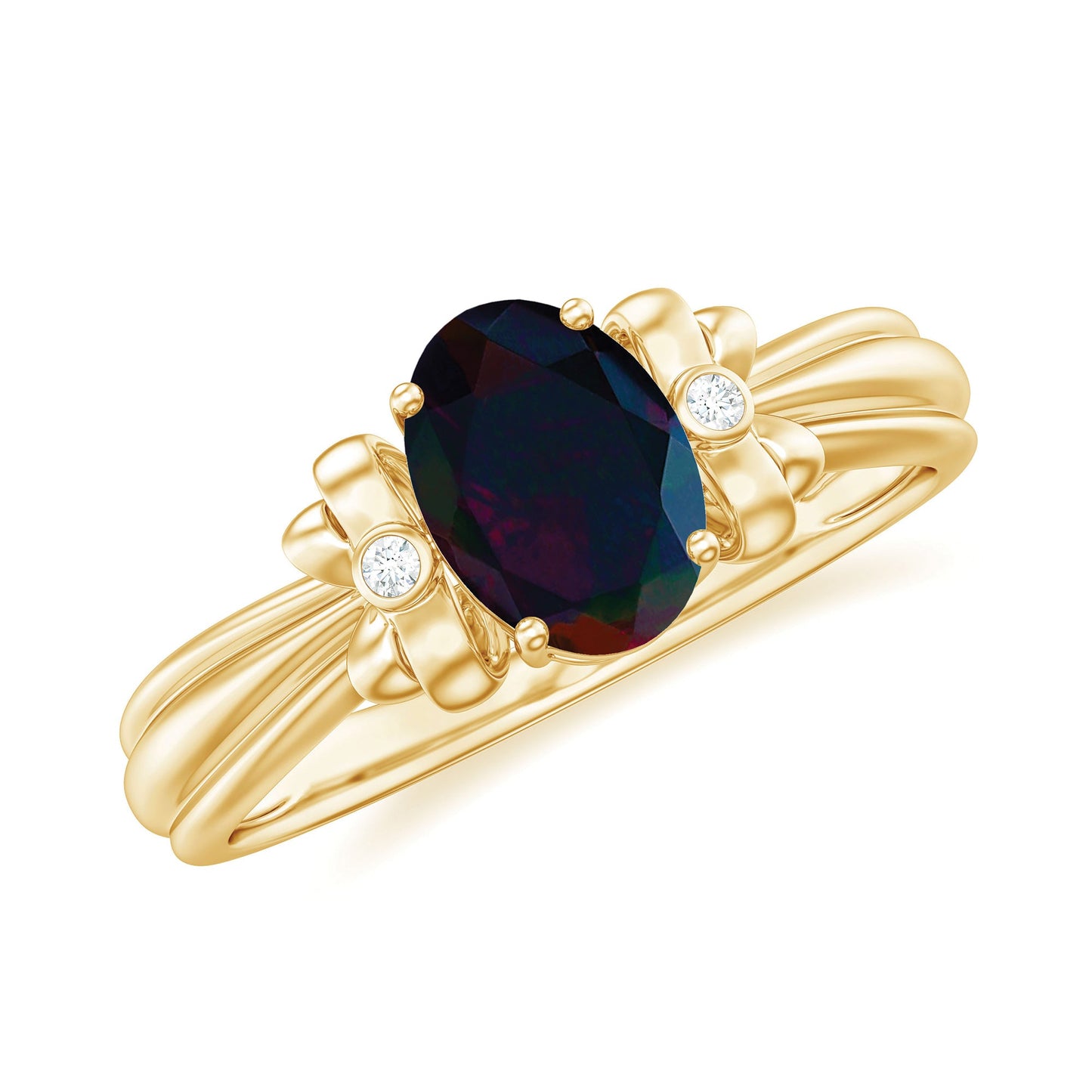 0.9 Carat Oval Cut Black Opal Solitaire Engagement Ring with Diamond