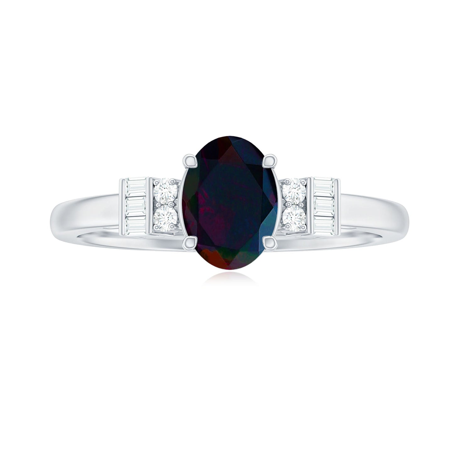 0.9 Carat Oval Cut Black Opal Engagement Ring with Diamond