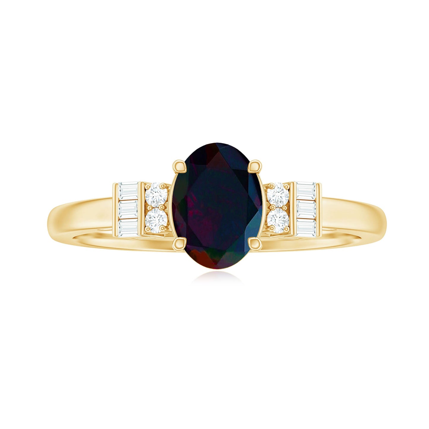 0.9 Carat Oval Cut Black Opal Engagement Ring with Diamond