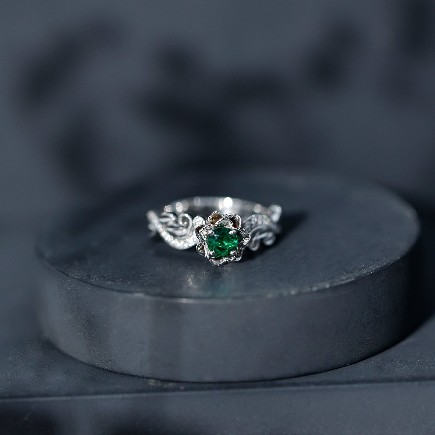 Lab Grown Emerald Diamond Flower Engagement Ring with Certificate