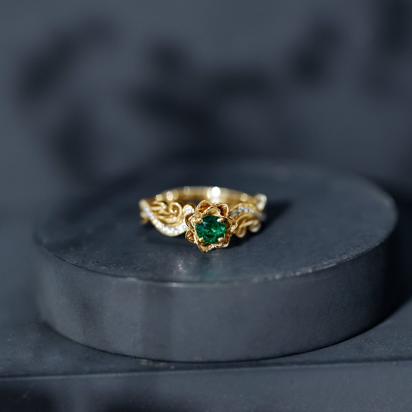 Lab Grown Emerald Diamond Flower Engagement Ring with Certificate