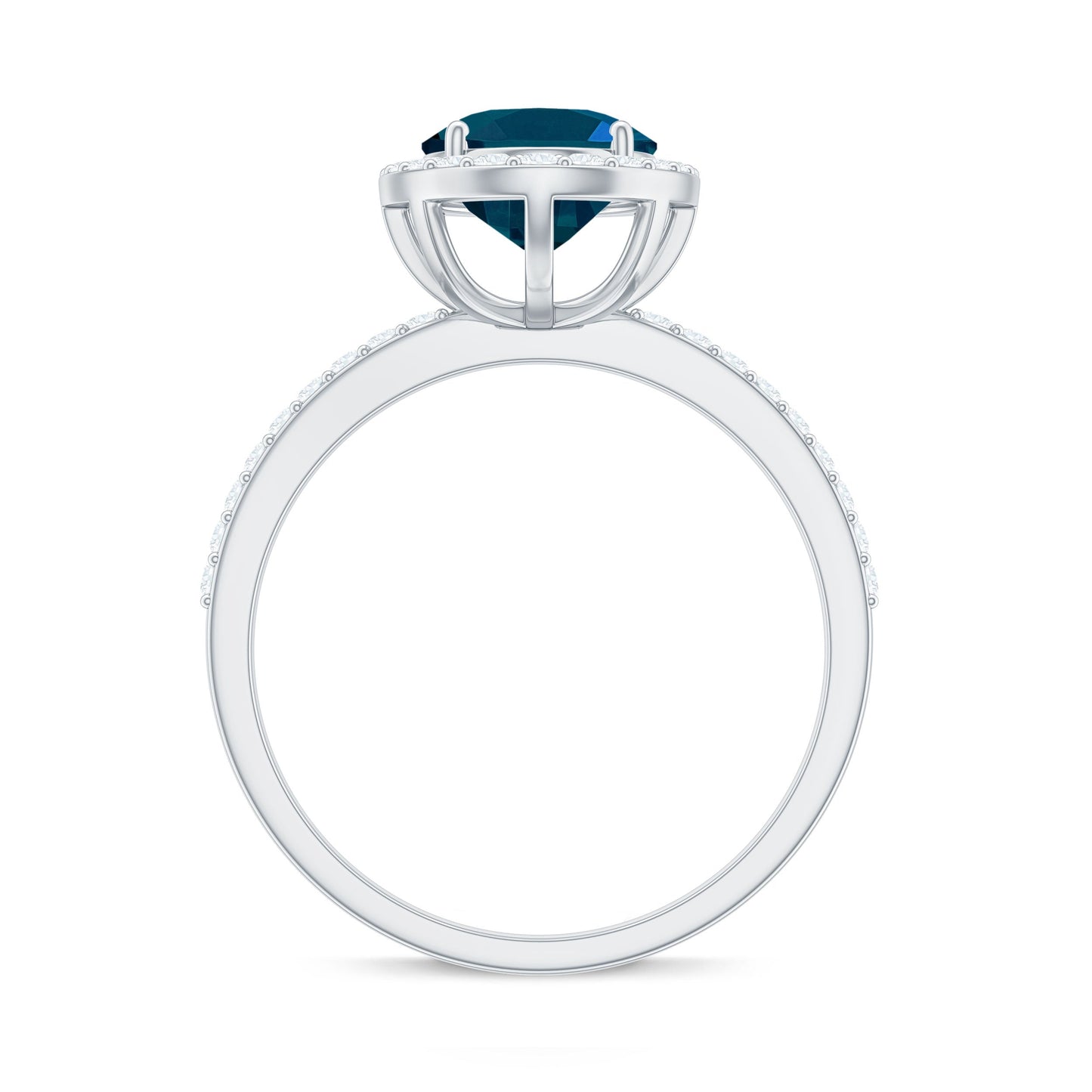 Classic London Blue Topaz Oval Engagement Ring with Diamond Halo