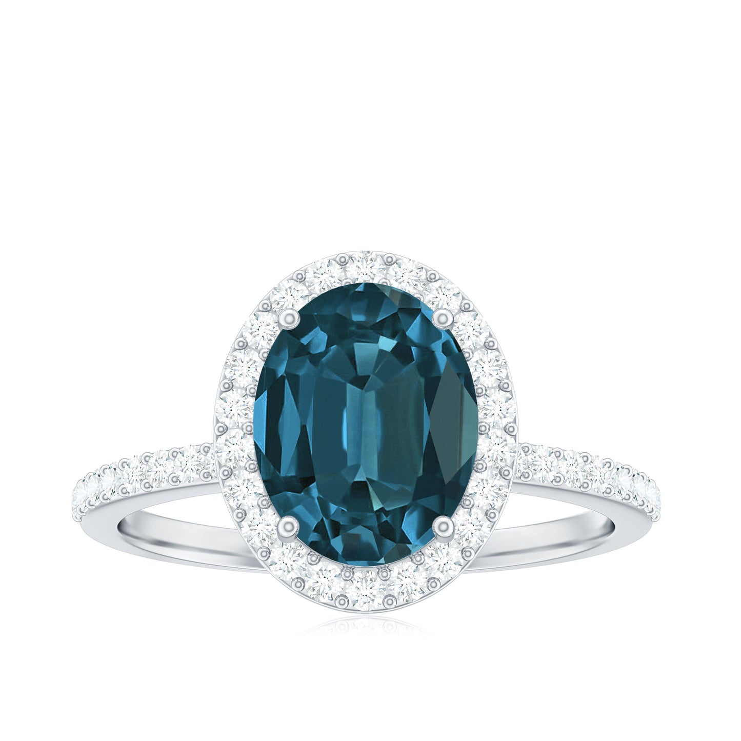 Classic London Blue Topaz Oval Engagement Ring with Diamond Halo