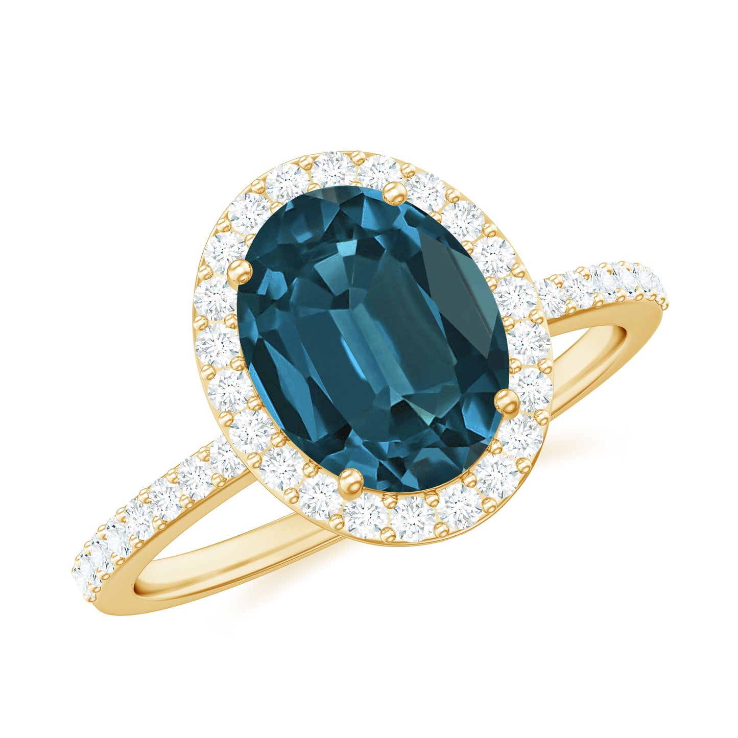 Classic London Blue Topaz Oval Engagement Ring with Diamond Halo