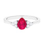 Natural 0.8 Carat Ruby Teardrop Engagement Ring with Diamond Trio