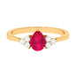 Natural 0.8 Carat Ruby Teardrop Engagement Ring with Diamond Trio