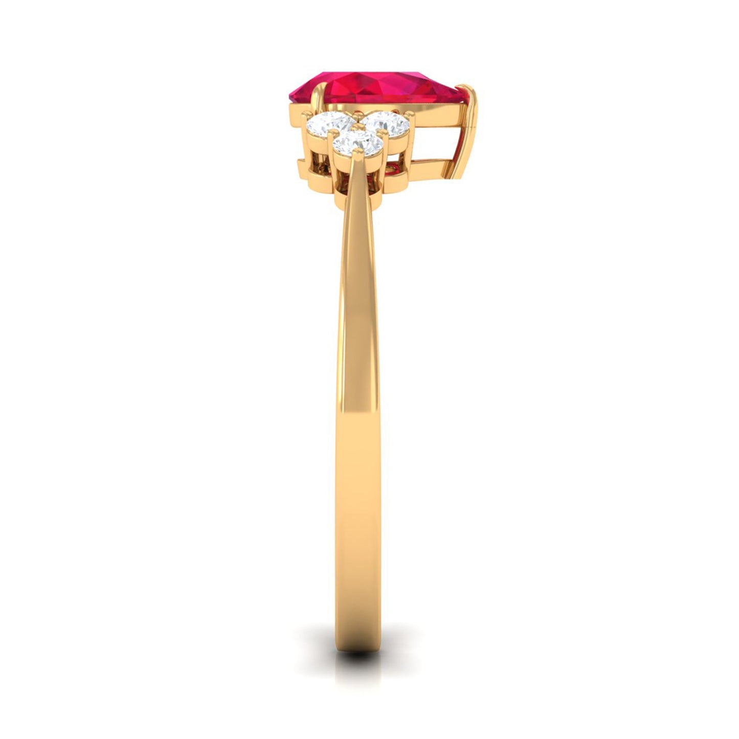 Natural 0.8 Carat Ruby Teardrop Engagement Ring with Diamond Trio